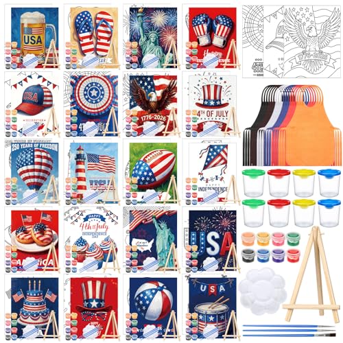 Sherr 140 Pcs 20 Set Pre Drawn Canvas Painting Kit, Independence Day - style: Independence Day