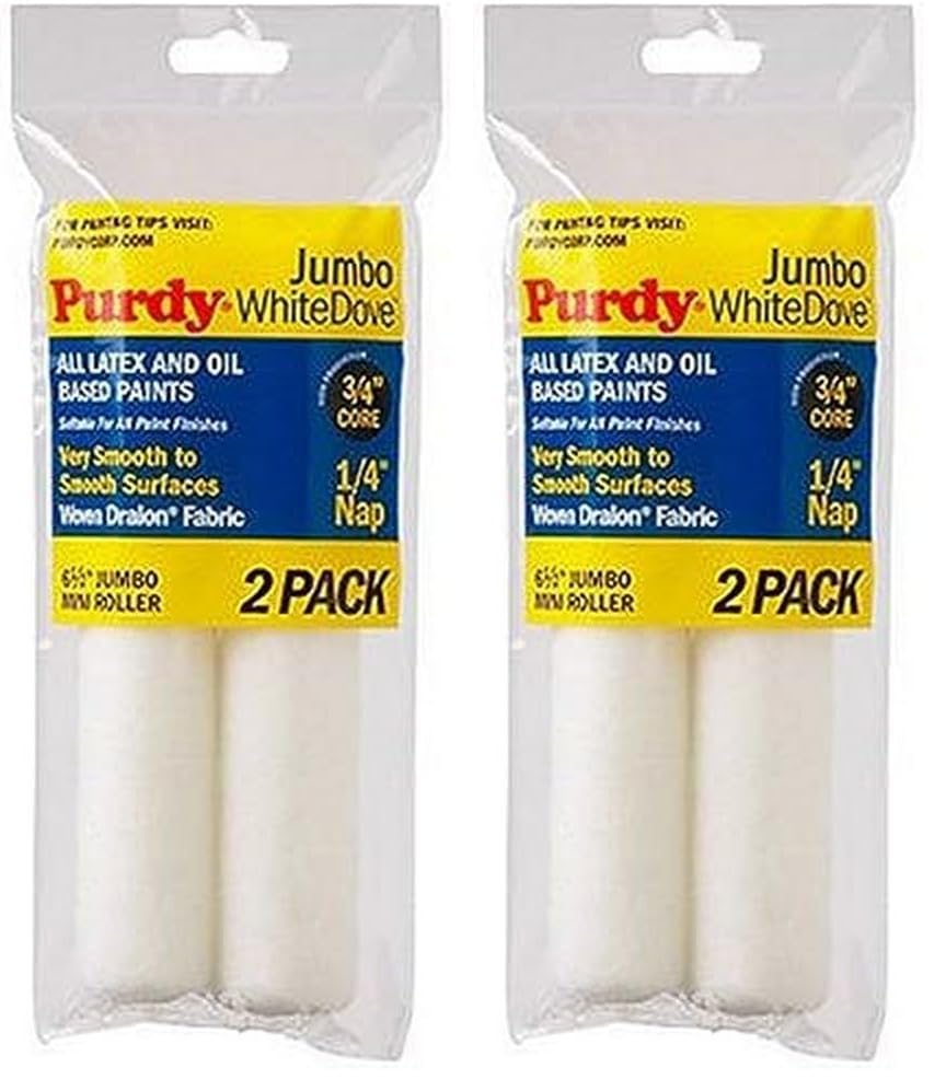 Purdy 140626010 Jumbo Mini White Dove Roller Replacement, 4-Pack, 6-1/2 inch x 1/4 inch nap - color: 6.5 inch Jumbo Mini Replacement, size: 6-1/2 in. x 1/4 in. (Pack of 2), style: Pack of 2