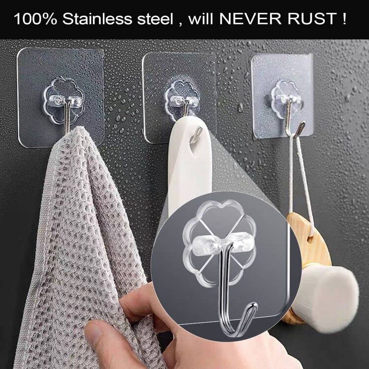 ZESLMG Adhesive Wall Hooks for Hanging, 16 Pack Self Sticky Hooks Heavy Duty 22lb Clear, Removable Shower Hook No Damage for Towel Key Coat Wreath Picture Outdoor Ceiling Bathroom Kitchen, Waterproof - size: 16 Regular Hook