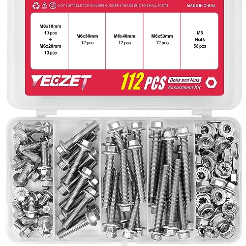 112PCS M6 Stainless Steel 304 Flanged Hex Head Bolts and Nuts kit 10mm 20mm 30mm 40mm 50mm - color: 112PCS M6 Bolts and Nuts Kit