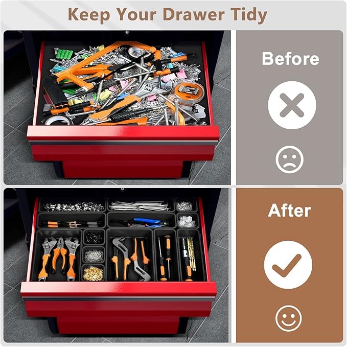 A-LuGei【X-Large Size【5 Pcs】 Tool Box Organizer Tray Divider【Single Size】 Desk Drawer Organizer Bin, Garage Organization and Storage Toolbox for Rolling Tool Chest Cart Cabinet WorkBench Part Widget - size: 5pcs-XL Size