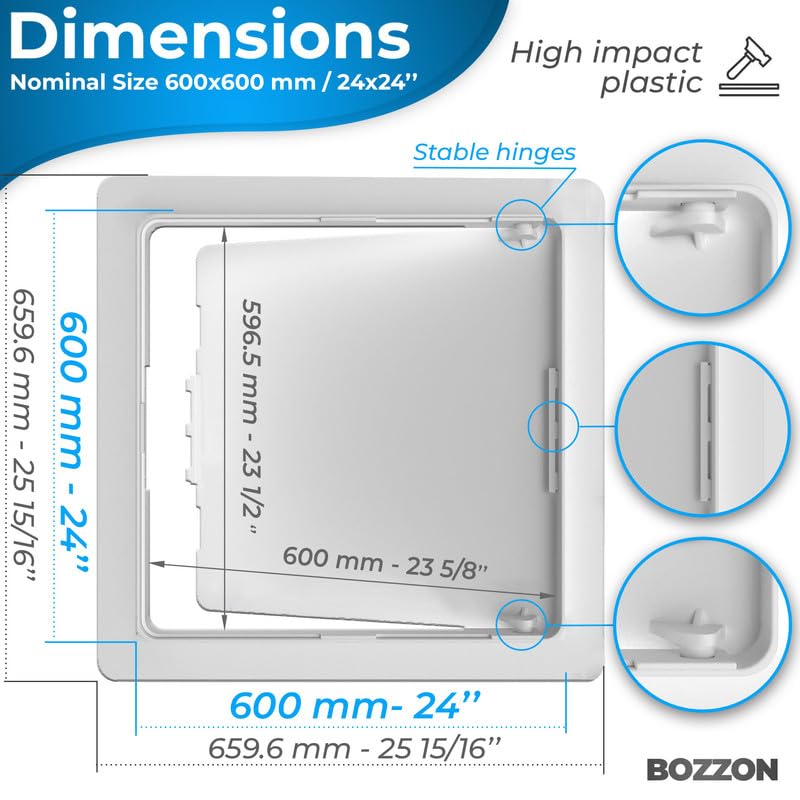 BOZZON Access Panel for Drywall - 24 x 24 in - Wall Hole Cover - Access Door - Plumbing Access Panel for Drywall - Heavy Durable Plastic White - size: 24 x 24