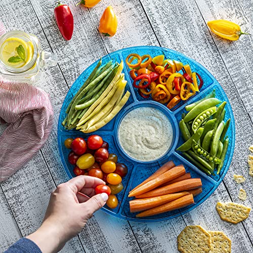 Plasticpro 6 Sectional Round Plastic Serving Tray/Platter (2, Blue) - color: Blue