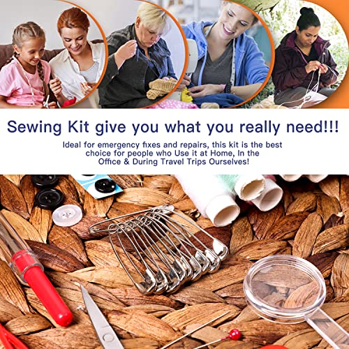 JUNING Sewing Kit with Case Portable Sewing Supplies for Mom Grandma Women Men Teen Girls Boys Home Traveler, Adults, Beginner, Emergency, Contains Thread, Scissors, Needles,Measuring Tape and More - size: B-Threads
