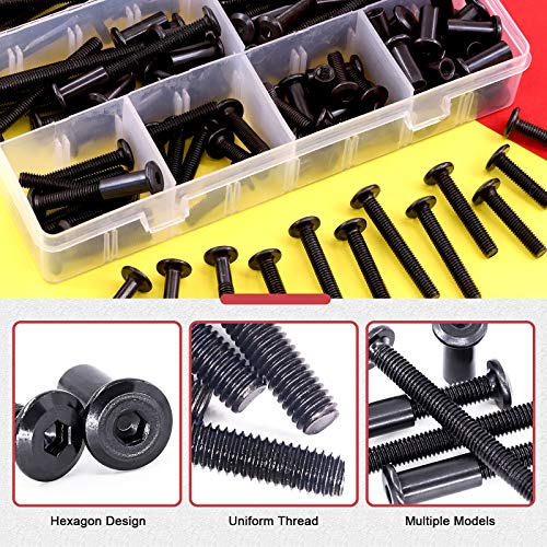 Hilitchi M6 Hex Drive Socket Cap Bolts Kit Countersunk Head Screws Bolts Dowel Barrel Nuts Crib Bolts Nuts Assortment Kit for Furniture Hardware Fitting (16-80mm Assortment Kit-140PCS)