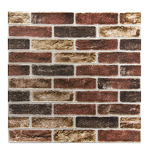 Art3d 10-Pack Durable Faux Brick Peel and Stick 3D Wall Panels, Red Brown - color: Red brown, size: 10pcs-27x27inch