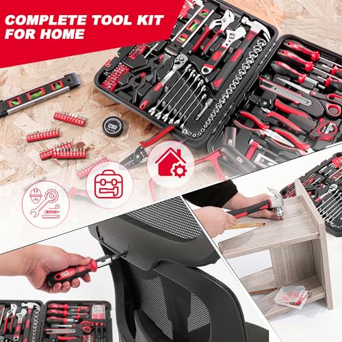 Prostormer 259-Piece Home Tool Kit with Portable Storage Box, Red - color: Red