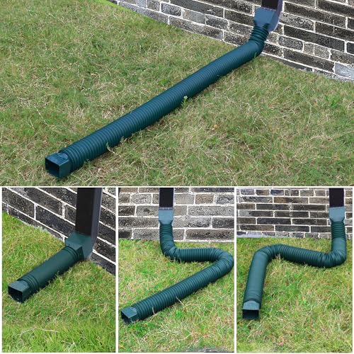 2 Pack Rain Gutter Downspout Extensions, Upgraded Flexible Drain Down Spout Extender for Rain Water Drainage, Each Extendable from 20" to 66", Combine to 10 ft with Connector(Green) - color: 2 Pack Green