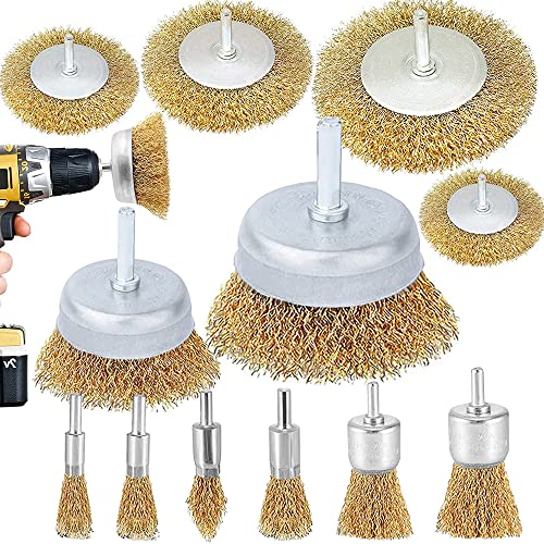 Wire Brush Wheel Cup Brush Set, 12 Pack Coarse Crimped Brass 1/4 Inch Shank Wire Wheel for Drill Attachment
