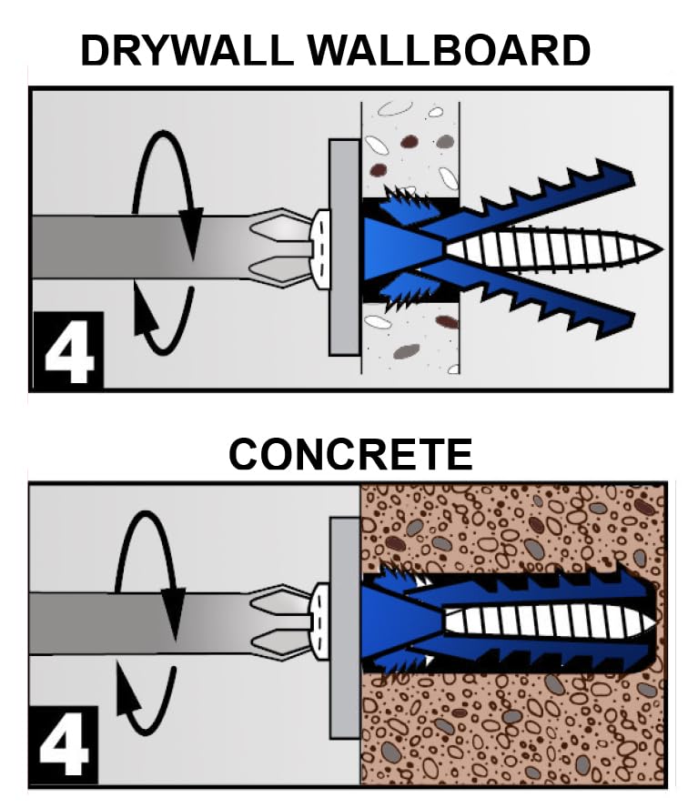 T.K.Excellent Plastic Drywall Anchors and Screws Kit, Ribbed Anchors Assortment Screws Kit, Wall Anchor Kit 400Pcs