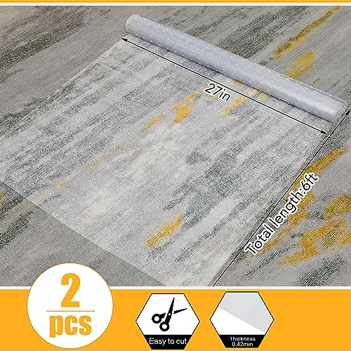Tinideya 2 Rolls 27 in x 6 ft x 0.017 in Clear Plastic Floor Protector PVC Runner with Grippers Non Slip Stain Resistant Floor Mat Ribbed Covering for Carpet Rug High Traffic Hallway Entrance - size: 27in x 6ft x 0.017in