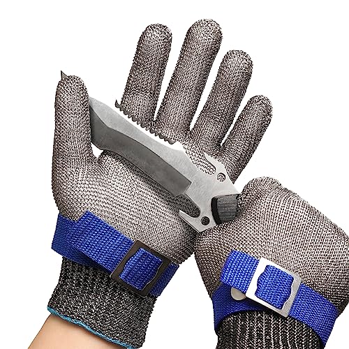 Schwer SlicePro ANSI A9 Cut Resistant Glove PR1706, Stainless Steel Mesh Metal Glove, Food Grade for Kitchen Cooking, Butcher Meat Cutting, Oyster Shucking, Mandoline, Fishing, (M, 1 Pair) - size: Medium (Pack of 2), style: 1.0 Steel Wire
