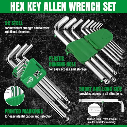 SK Metric Allen Wrenches Sets, 9-Piece L-Shaped Hex Key Set, S2 Steel - style: Metric