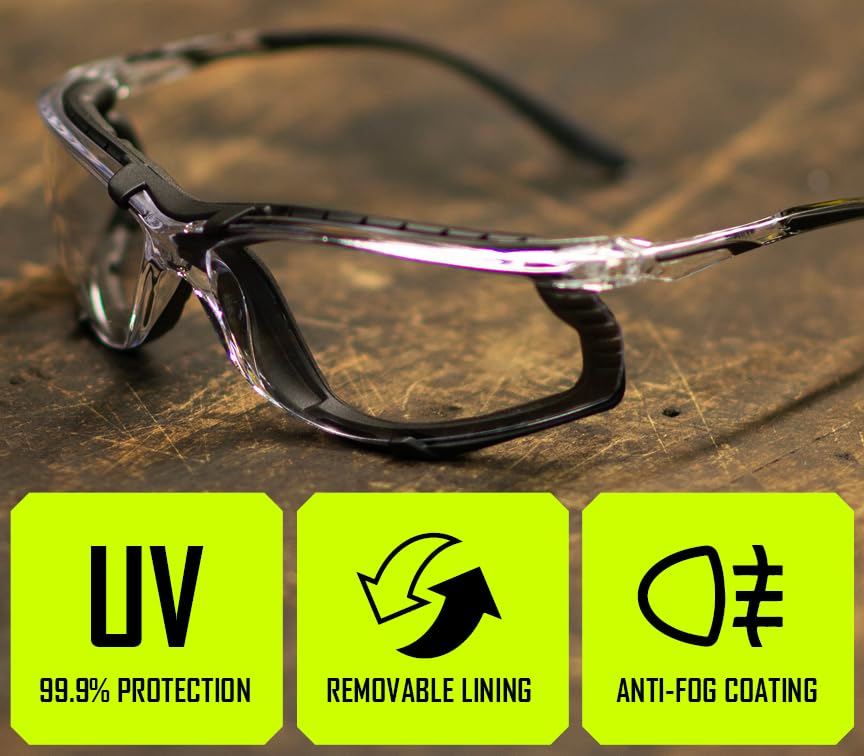MAGID Gemstone Onyx Foam Lined Safety Glasses, ANSI Z87.1, Removable Foam Seal Blocks Dust & Debris, Anti-Fog UV Protection, Wraparound Clear Lens, Black Frame, 1 Pair, Y84 - color: Clear Lens, size: 1 Pair