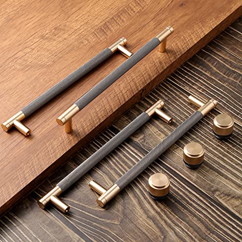 12 Pack 7 1/2 Inch 192 mm Knurled Cabinet Handles Cabinet Pulls Aluminum Handles Pulls Gold and Grey Oxidation Finish with Diamond Pattern 8.6" Length (7.5" Hole Center) - color: Gold and Grey, size: 7 1/2 Inch