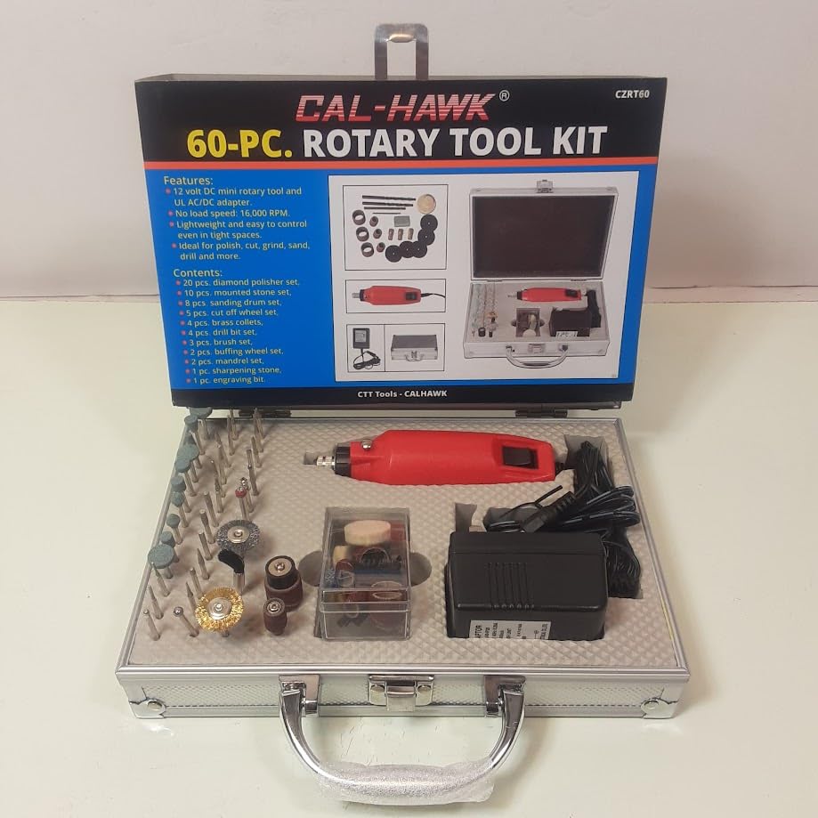 60-Piece Professional Rotary Tool Kit, 12V AC/DC Mini Tool Set with Diamond Polisher, Sanding Drum, Buffing Wheel, Carrying Case, CZRT60