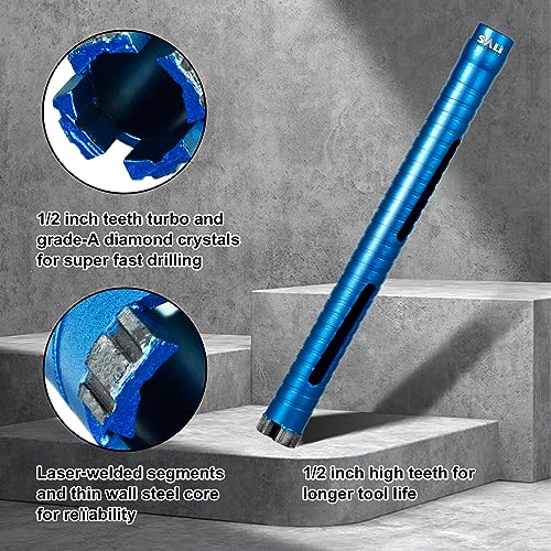 SALI Diamond Core Drill Bits 1" Diameter 10"/254mm Drilling Depth 5/8-11" Thread Core Bit Turbo Laser-Welded Segments for Cured Concrete with, Brick, Block, Masonry, with Two Adapters - size: 1 inch