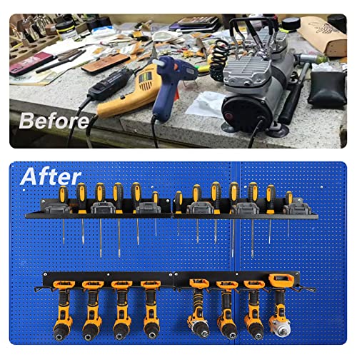 UU-Major Power Tool Organizer with Charging Station,Drill Holder Wall Mount,Garage Storage Shelves for Organization and Storage,Heavy Duty Pegboard Wall Organizer Set Solid Metal Black 2 Pack 4 Set… - style: 2shelf+2rack
