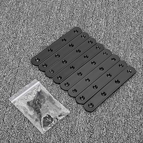 Sumnacon 8 Pcs Stainless Steel Flat Plates - 5 Inch Heavy Duty Mending Plate Straight Corner Brace Brackets Connector Furniture Repair Fixing Joint with Screws, Black - size: 5 Inch Black