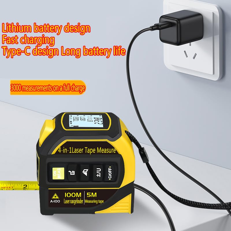 4-in-1 Laser Digital Measuring Tape & 40m/131ft Laser Distance Meter - color: Yellow, size: Laser 131 ft