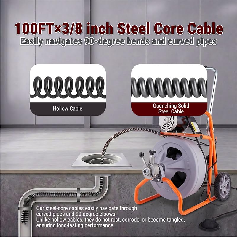 HoldwellS Drain Cleaner Machine 100Ft x 3/8", Electric Drain Auger Snake - color: 100FT x 3/8inch