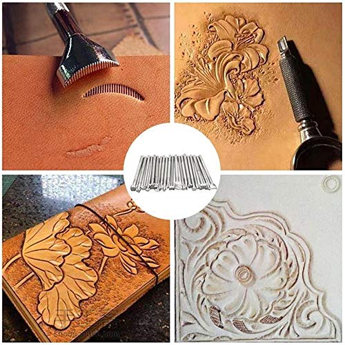 31 PCS Leather Craft Set, Include 20 Leather Stamping Tools, 1 Leather Hammer, 1 Swivel Knife, 5 Tracing Pen and 4 Tracing Paper, Leather Carving Tools Kit for Leather Crafting - color: 31 Pcs