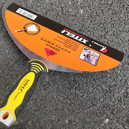 Large Putty Scraper 12" Stainless Steel Putty Knives with Plastic Ergonomic Handle for Taping Paint Wall Floor Tile, Metal Spackle Tools Knife,Remover for Wood, Wallpaper Scraper (12") - size: 12"