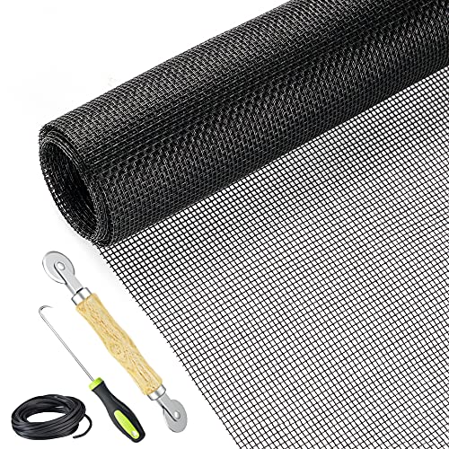 Screen Repair Kit Easy DIY Project 59" x 106" Fiberglass Screen Mesh with Rolling Tool and Screen Retainer Spline Screen Replacement kit for Windows Sliding Doors and Patio Screens (59" x 106", Black) - color: Black, size: 59" x 106"
