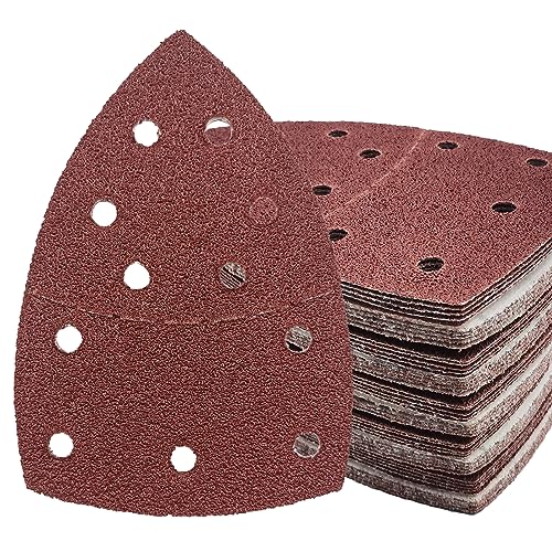 50 PCS Mouse Detail Sander Sandpaper, 40 Grit Palm Sander Sandpaper 11 Holes Hook and Loop Sander Pads Triangular Sanding Sheets Abrasive Sanding Paper for Mouse Sander - size: 40 Grit