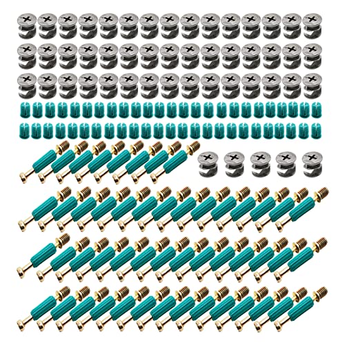 50 Set 3-in-1 Furniture Connecting Hardware Cam Lock Fasteners Kit,Cam Fitting Pre-Inserted Nut and Eccentric Wheel with Dowels Cam Locks for Furniture Crib Cabinet Drawer Wardrobe Splicing