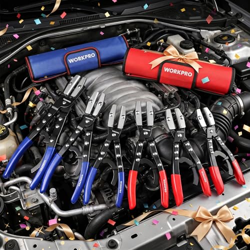 WORKPRO 3-Piece Ratcheting Hose Pinch Off Pliers Set, 8", 10", 12" Pliers - color: Red