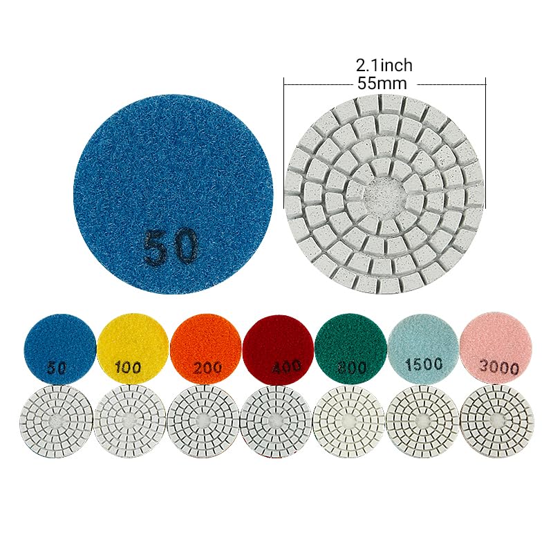 LOZLIN Tools 2 Inch 50mm Wet Diamond Polishing Pads 8PK Hook Loop Stone Buff Discs for Grinder Drill, Granite Quartz Marble Countertop Jade Curved Mirror Finish Kit