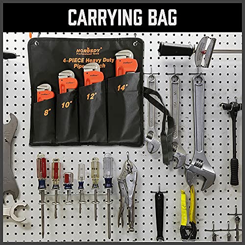 HORUSDY 4 Pack Heavy Duty Pipe Wrench Set, Adjustable 8" 10" 12" 14" Soft Grip Plumbing Wrench Set with Storage Bag - style: 4 Pieces