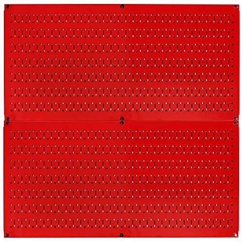 Wall Control Pegboard Rack Horizontal Metal Pegboard Garage Tool Storage Pack - Two 32-Inch Wide x 16-Inch Tall Easy To Install Peg Boards (Red) - color: Red