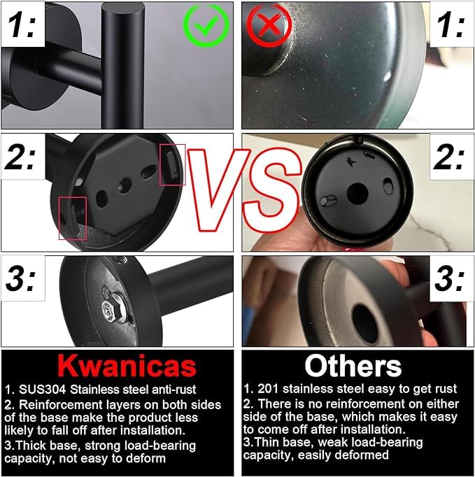 12 Pieces Matte Black Bathroom Hardware Accessories Set Hand Towel Ring 16&23.6 inch Round Towel Bar Toilet Paper Holder Towel Hooks 4 Pieces SUS 304 Stainless Steel,Heavy Duty,Wall Mounted - color: Matte Black, size: 12 piece 24"