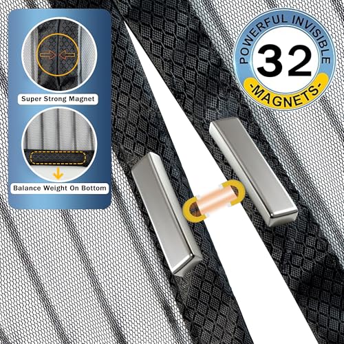 Door Net Screen with Magnet, Fits 36" x 80" Doors, 36 Magnets Auto Close - size: Fits Door 36x80 inch