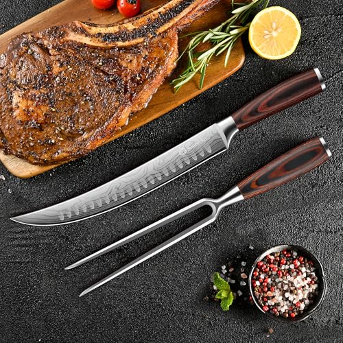 Sunnecko Butcher Knife & Meat Fork Set for BBQ Meat Slicing - color: 10 inch Butcher Knife with Meat Fork