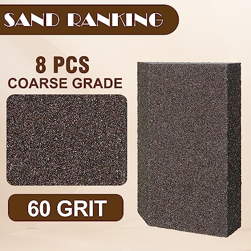 60 Grit Angled Sanding Blocks, Jamiikury Coarse Sponge Sand Block Washable and Reusable, Wet & Dry Sandpaper Block for Wood Metal Drywall and Furniture Paint - Pack of 8 - size: 60 Grits