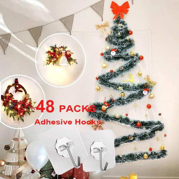 ZESLMG Adhesive Wall Hooks for Hanging, 48 Pack Self Sticky Hooks Heavy Duty 22lb Clear, Removable Shower Hook No Damage for Towel Key Coat Wreath Picture Outdoor Ceiling Bathroom Kitchen, Waterproof - size: 48 Medium Hook