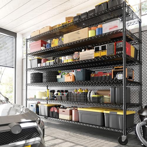 REIBII 60" W 6-Tier Wire Shelving with Wheels & Feet, 3598 lbs, for Garage - size: 6-Tier,60" W X 82.6" H X 17.7" D