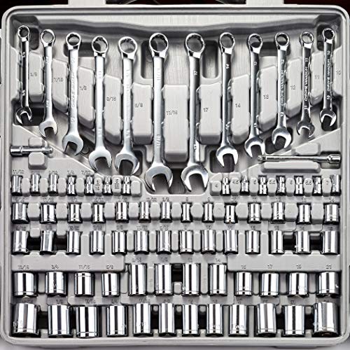 CARTMAN 205-Piece Ratchet Wrench Tool Set, SAE/Metric Socket Kit Carry Case | Professional ratchet wrench and socket assortment for car jobs, mechanics, DIY projects, home fixes, and general maintenance. - style: 205 PC