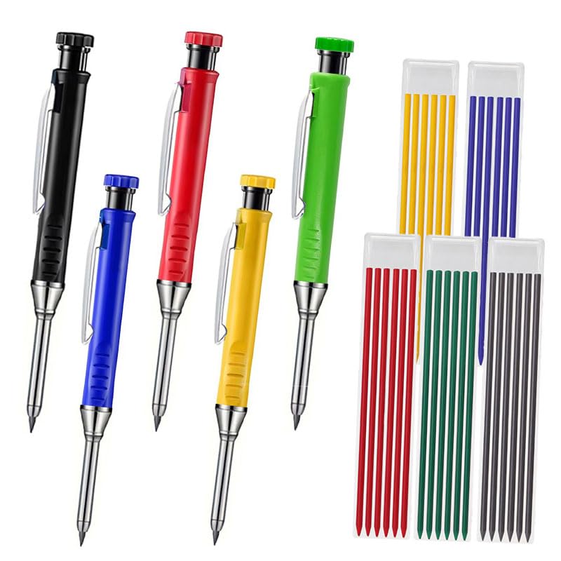 2.8mm Carpenter Pencils Set with 2.8mm Refill Leads, Extended Nose Deep Hole Pencil for Carpentry, Woodworking Marking & Pipeliners