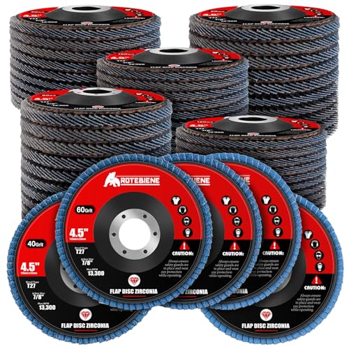50 Pack Zirconia Flap Discs 4.5" x 7/8" T27 for 4 1/2 Inch Angle Grinder 40/60/80/100/120 Grit Multi-Grit Flap Wheels Heavy-Duty Grinding & Sanding Discs for Metal, Wood, Stainless Steel - color: #40#60#80#100#120