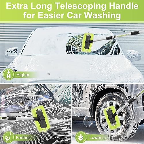 65”165cm Car Wash Brush Long Handle Soft Bristle Scrub Cleaning Mop with 4 Hand-held Places Extendable Washing Brushes Broom Kit for RV Boat Truck SUV Caravan Solar Panel House Siding,Sweep Snow