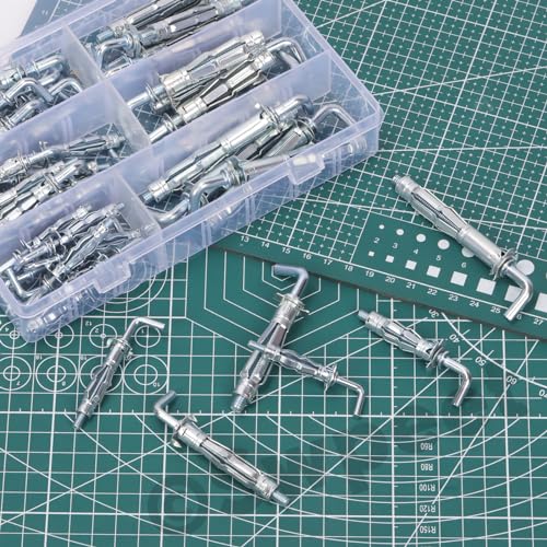 Swpeet 46Pcs M4x32mm M4x38mm M5x37mm M5x52mm M6x52mm M6x65mm L-Shape Heavy Duty Hollow Wall Anchor Set, Hollow Drive Wall Anchor Screws Assortment Kit for Drywall Hollow Wall Plaster Walls