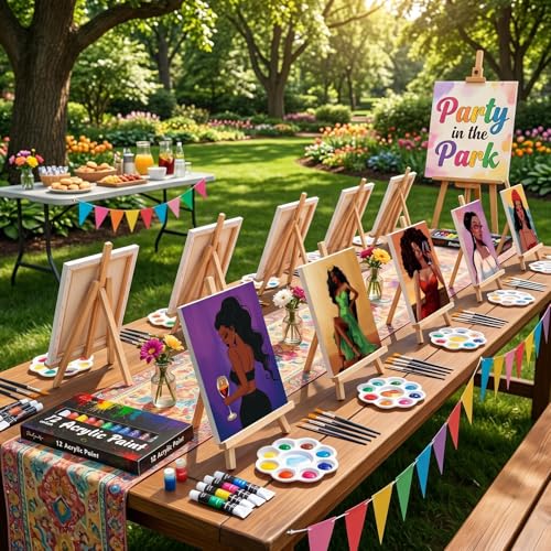 Ctosree 72 Pcs Fashion Women Paint and Sip Kit for Adults 8'' x 10'' Pre Drawn Canvas for Painting DIY Pre Printed Canvas for Party Favor Acrylic Painting Kit Wood Easel Brushes Date Night Bulk - style: Fashion Women