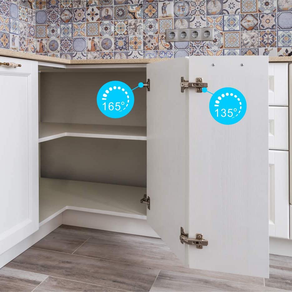 Furniware 2 Pack 1 Pair 135 Degree Lazy Susan Hinges Full Overlay Concealed for Cabinet, Cupboard, Folded Door, Combination with Screws(Regular) - size: 135 Degree