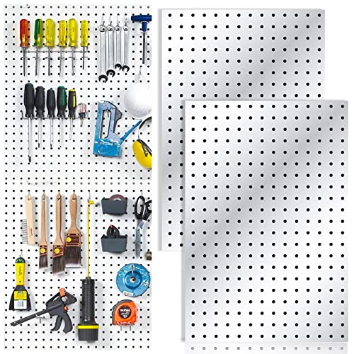 2 Pcs Metal Pegboard Wall Panels - 23.6” x 15.7” Pegboard Wall Organizer System for Walls, Small Peg Board Tool Storage, White Pegboard for Garage, Craft Room, Workbench, Kitchen, Office