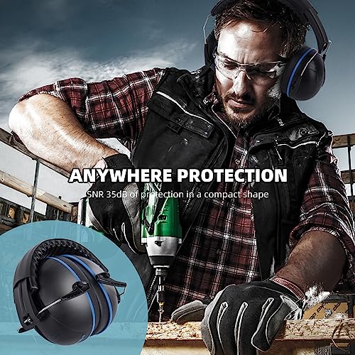 Noise Cancelling Ear muffs for Shooting Ear Protection, SNR 35dB Noise Reduction Headphones for Adult Kids Autism, Adjustable Sound Proof Hearing Protection for Shooting Mowing (Blue & White) - color: Blue & White