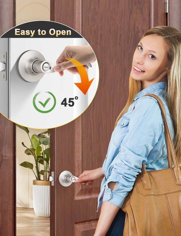 Mengico 10 Pack Satin Nickel Privacy Door Lever, Modern Interior Door Knobs Locks for Bedroom and Bathroom, Heavy Duty Door Handle, Reversible Wave Lever Handle - size: Privacy Function - Keyless